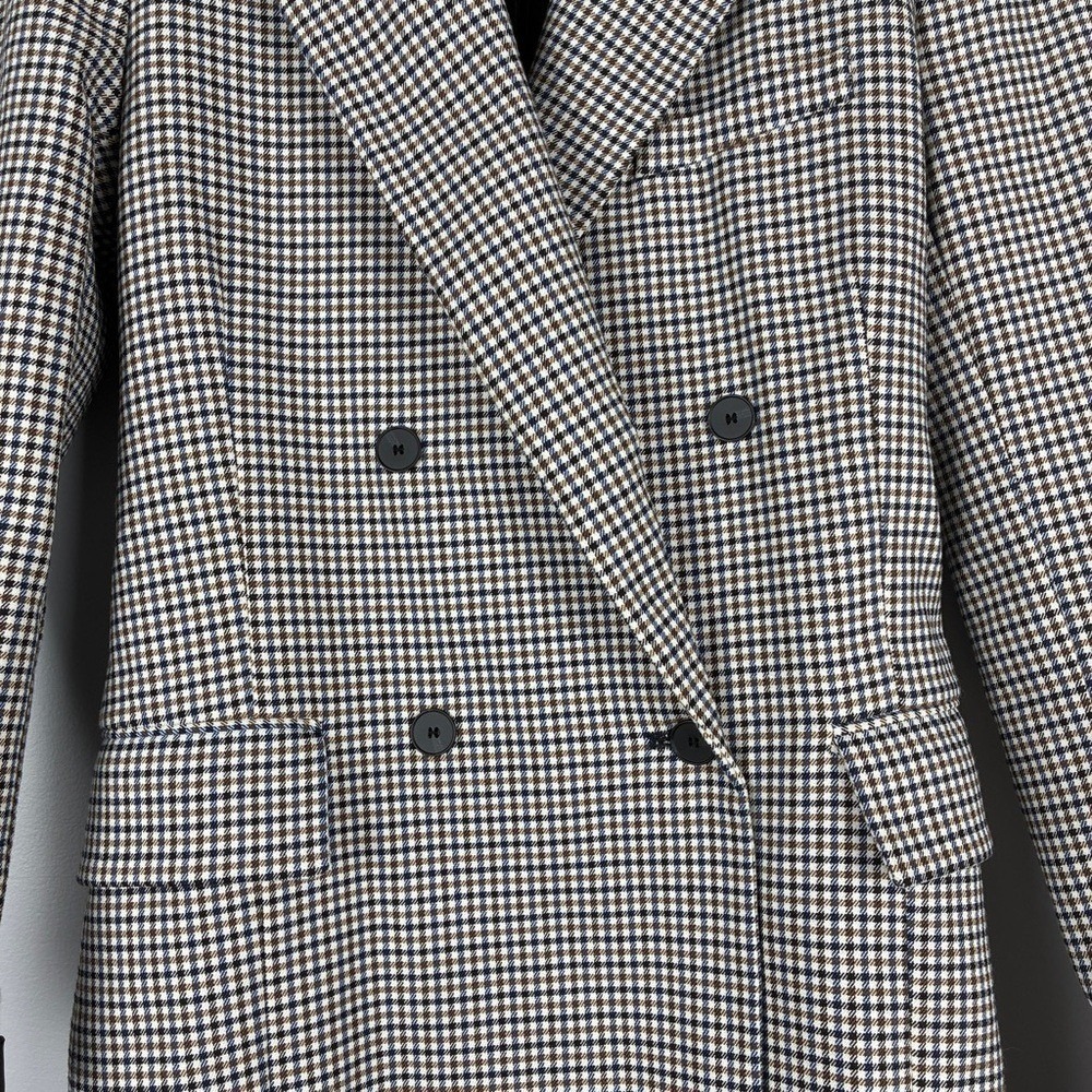 Zara Blazer XS Brown Blue Houndstooth Viscose Blend Dark Academia Career Chic - Picture 8 of 16